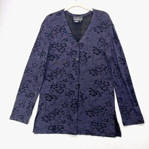 Vintage Carole Little Tunic Top Women Medium Purple Floral Jersey Knit Stretch